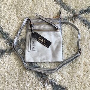 SG SUGU Ivy Small Multi Pocket Zipper Crossbody Bag Silver Metallic